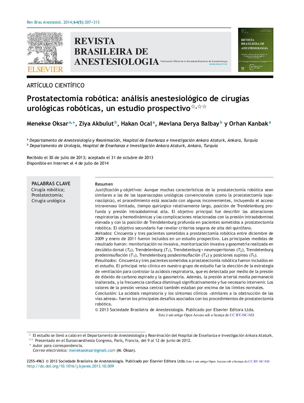 Prostatectomía robótica: análisis anestesiológico de cirugías urológicas robóticas, un estudio prospectivo 