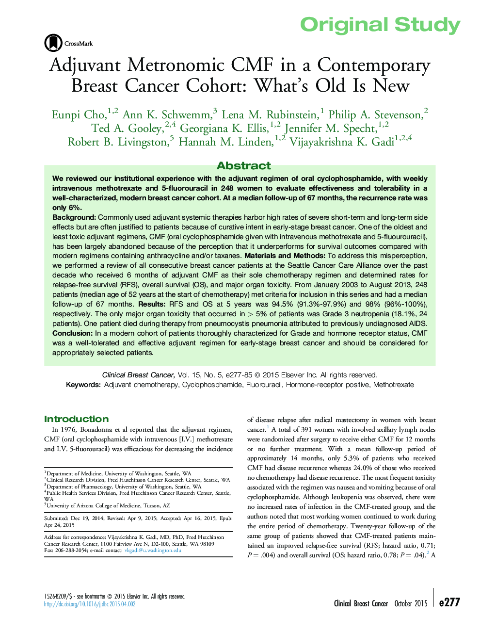 Adjuvant Metronomic CMF in a Contemporary Breast Cancer Cohort: What's Old Is New