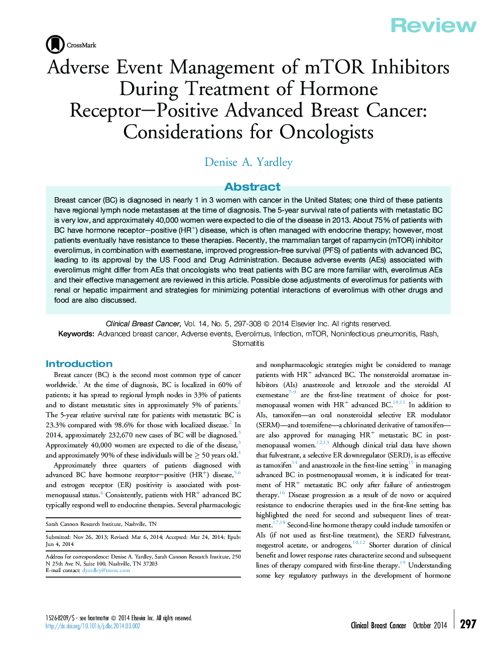 Adverse Event Management of mTOR Inhibitors During Treatment of Hormone Receptor–Positive Advanced Breast Cancer: Considerations for Oncologists