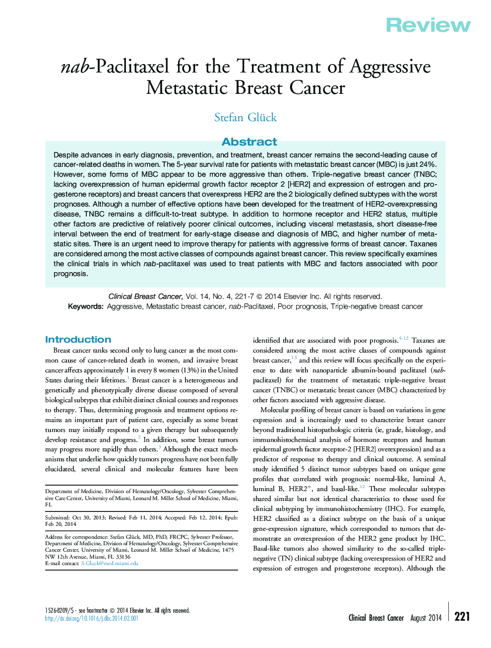 nab-Paclitaxel for the Treatment of Aggressive Metastatic Breast Cancer