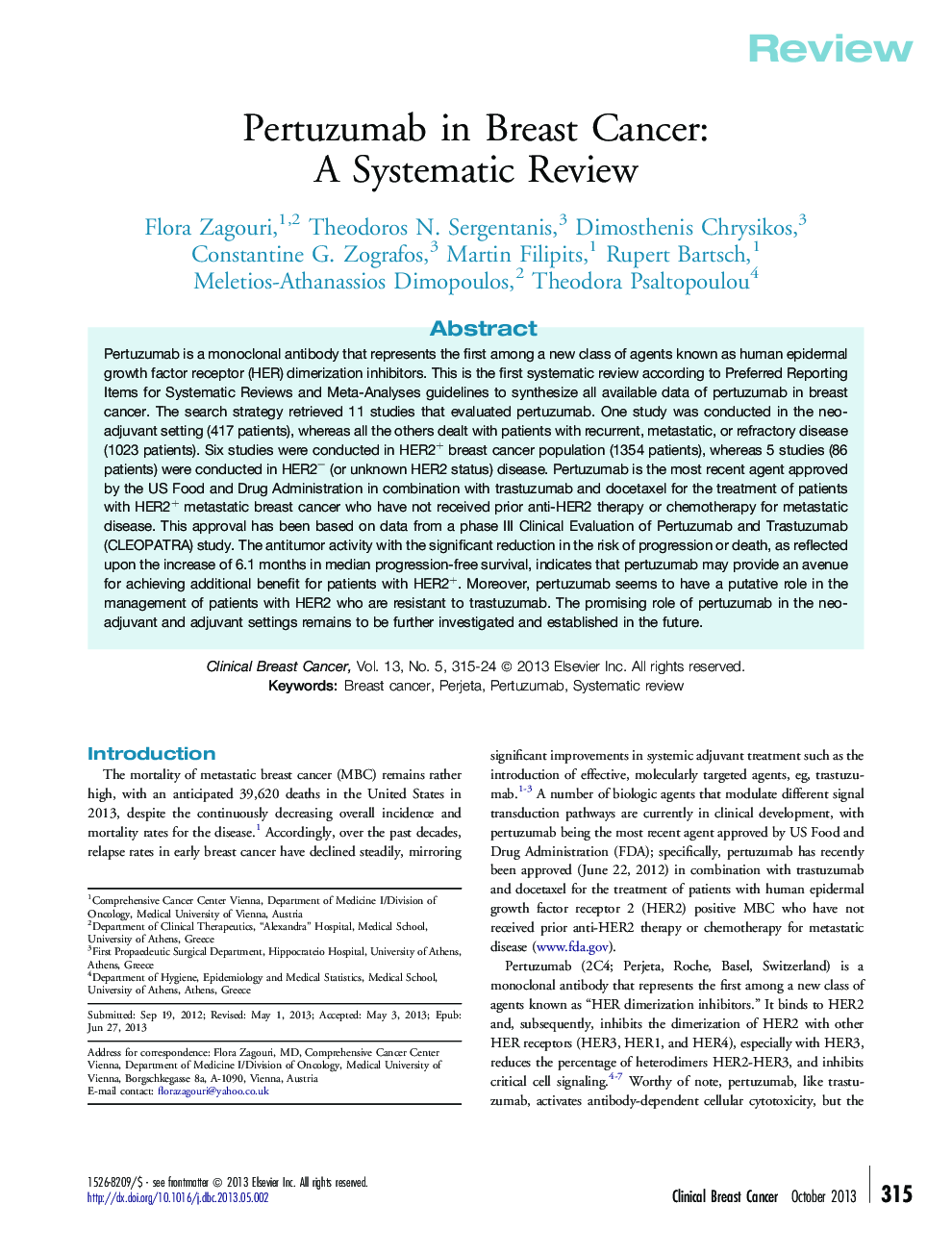 Pertuzumab in Breast Cancer: A Systematic Review