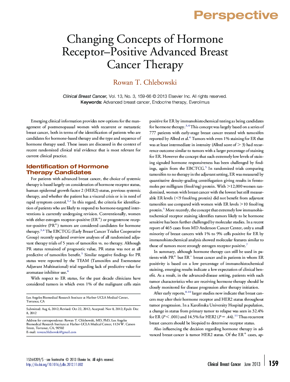 Changing Concepts of Hormone Receptor-Positive Advanced Breast Cancer Therapy