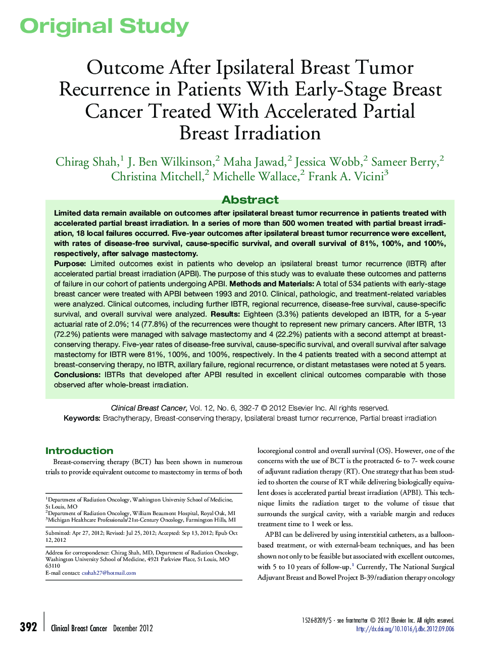 Outcome After Ipsilateral Breast Tumor Recurrence in Patients With Early-Stage Breast Cancer Treated With Accelerated Partial Breast Irradiation