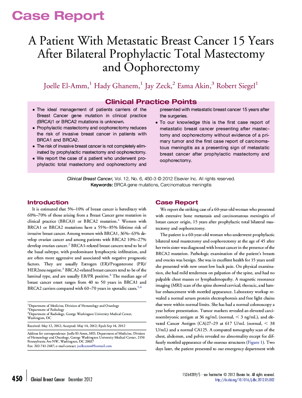 A Patient With Metastatic Breast Cancer 15 Years After Bilateral Prophylactic Total Mastectomy and Oophorectomy