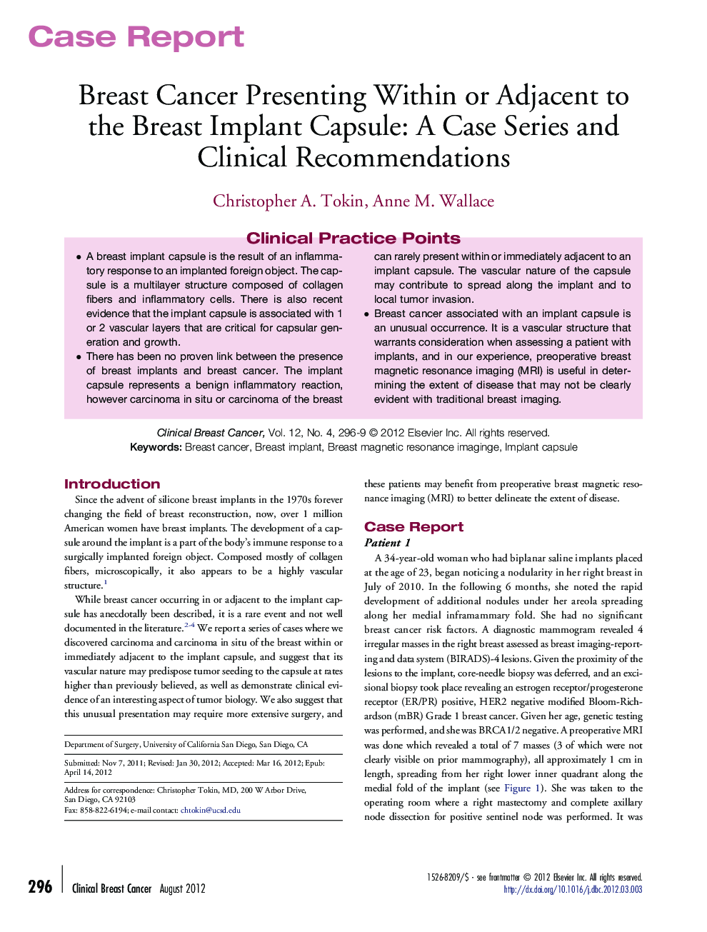 Breast Cancer Presenting Within or Adjacent to the Breast Implant Capsule: A Case Series and Clinical Recommendations