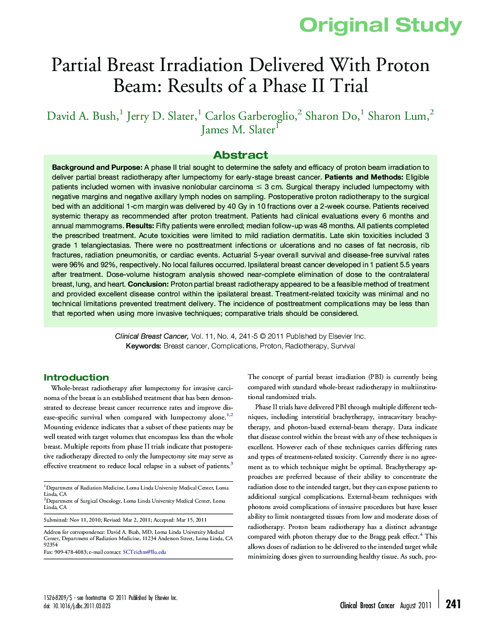 Partial Breast Irradiation Delivered With Proton Beam: Results of a Phase II Trial