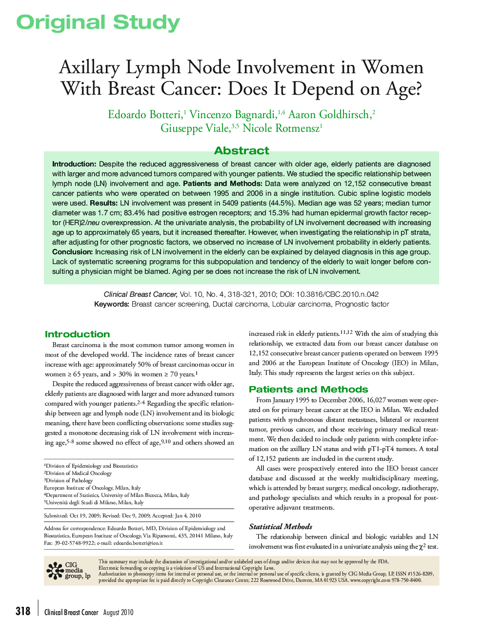 Axillary Lymph Node Involvement in Women With Breast Cancer: Does It Depend on Age? 