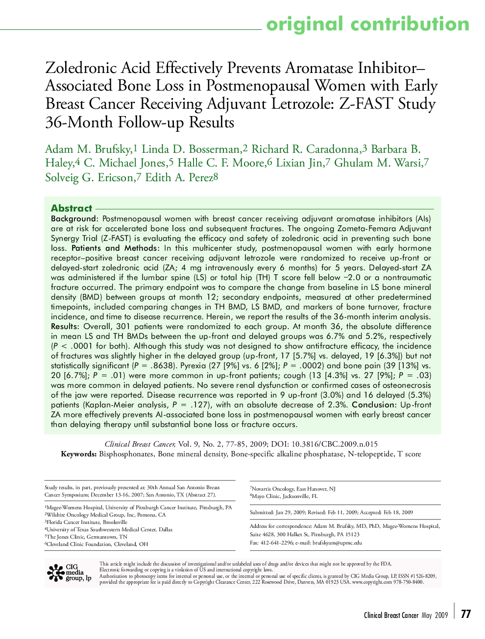 Zoledronic Acid Effectively Prevents Aromatase Inhibitor–Associated Bone Loss in Postmenopausal Women with Early Breast Cancer Receiving Adjuvant Letrozole: Z-FAST Study 36-Month Follow-up Results 