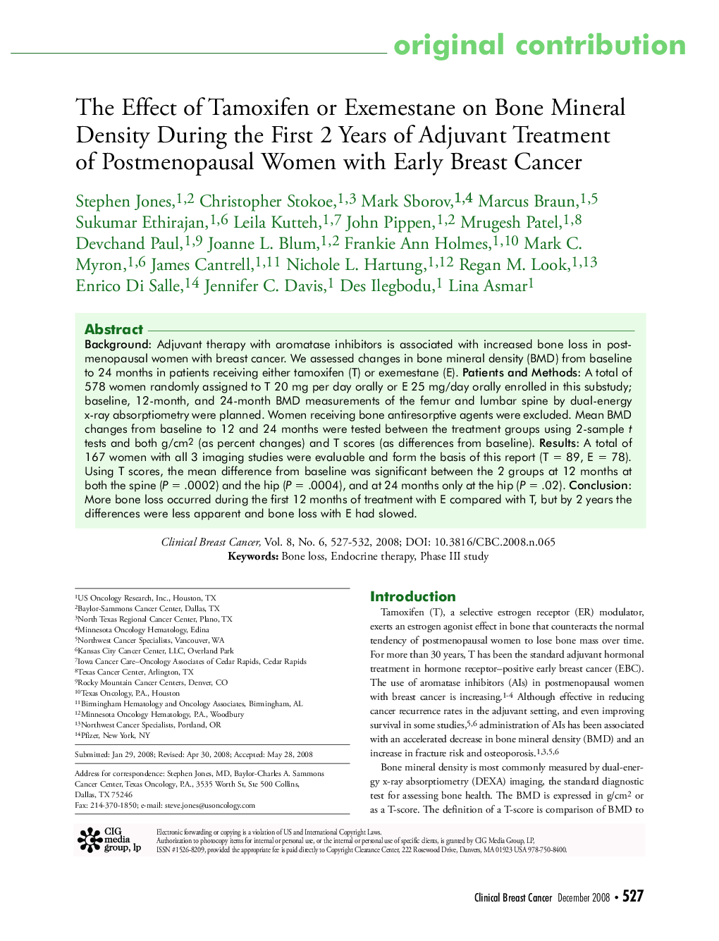 عکس صفحه اول مقاله: The Effect of Tamoxifen or Exemestane on Bone Mineral Density During the First 2 Years of Adjuvant Treatment of Postmenopausal Women with Early Breast Cancer The Effect of Tamoxifen or Exemestane on Bone Mineral Density During the First 2 Years of Adjuvant Treatment of Postmenopausal Women with Early Breast Cancer