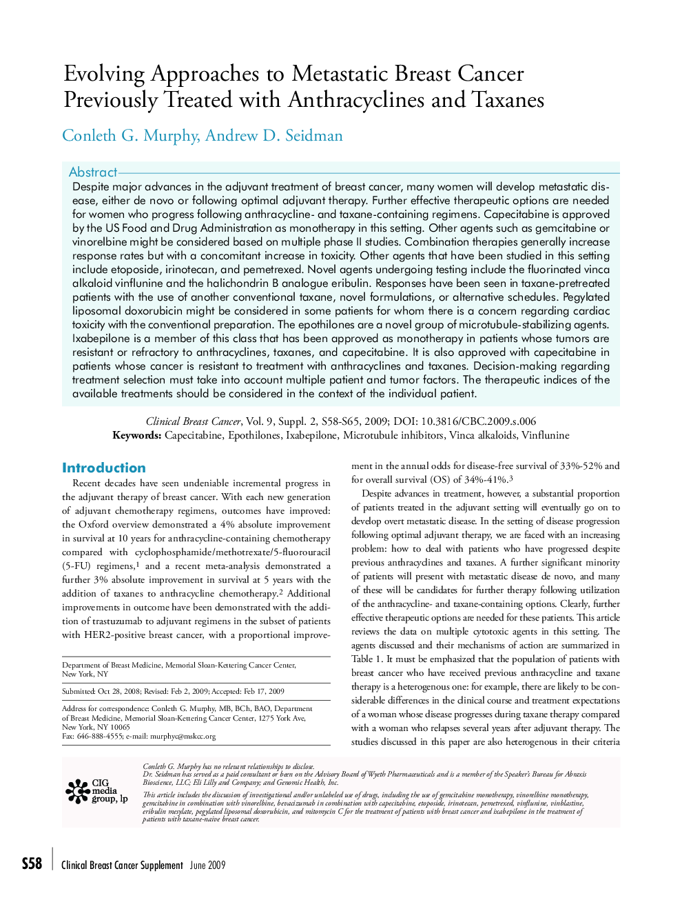 عکس صفحه اول مقاله: Evolving Approaches to Metastatic Breast Cancer Previously Treated with Anthracyclines and Taxanes Evolving Approaches to Metastatic Breast Cancer Previously Treated with Anthracyclines and Taxanes