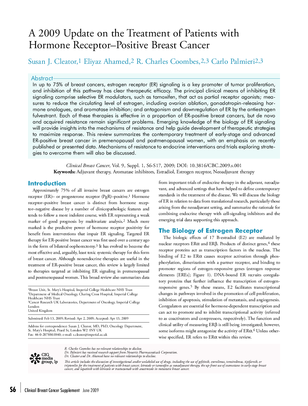 A 2009 Update on the Treatment of Patients with Hormone Receptor—Positive Breast Cancer 