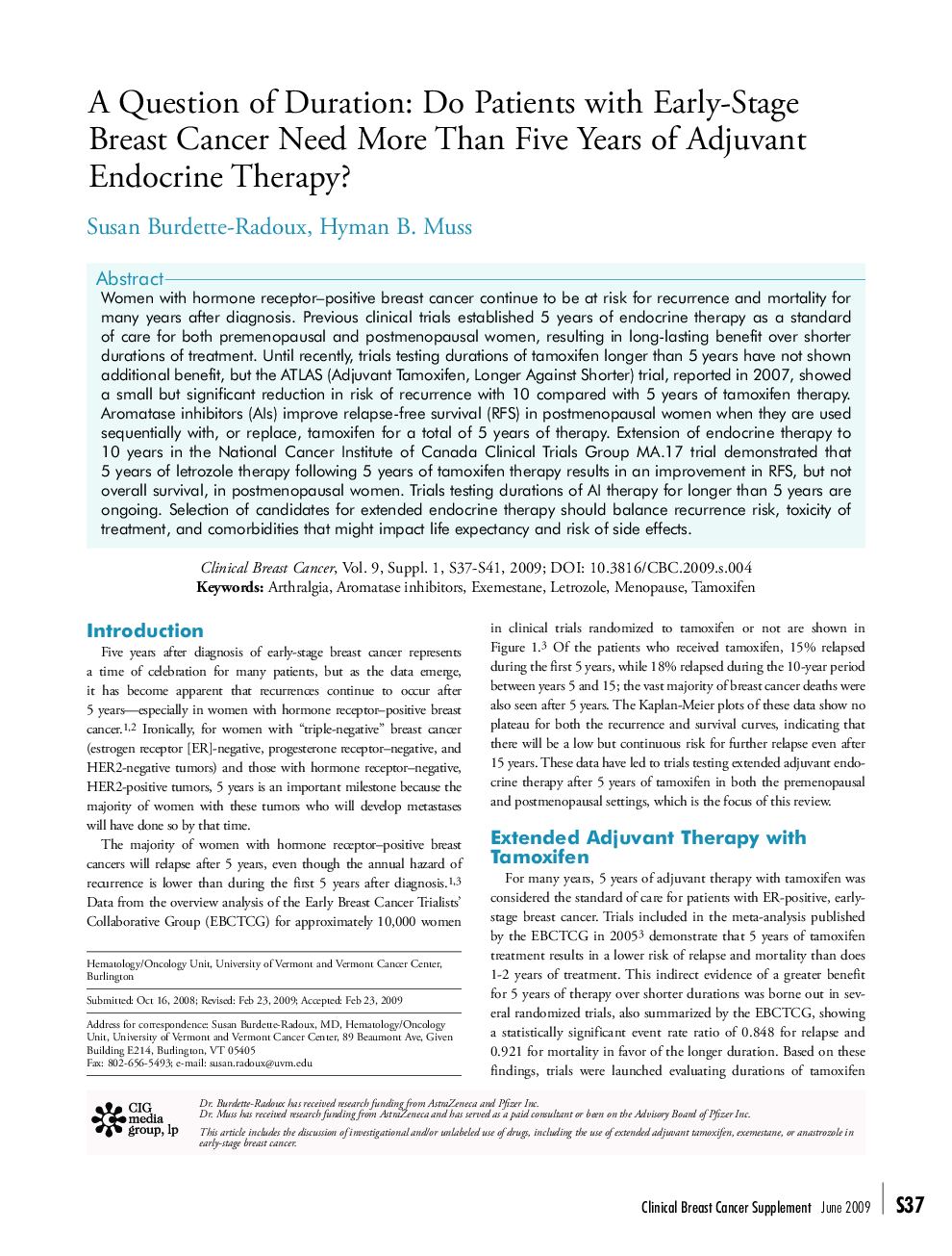 عکس صفحه اول مقاله: A Question of Duration: Do Patients with Early-Stage Breast Cancer Need More Than Five Years of Adjuvant Endocrine Therapy? A Question of Duration: Do Patients with Early-Stage Breast Cancer Need More Than Five Years of Adjuvant Endocrine Therapy?