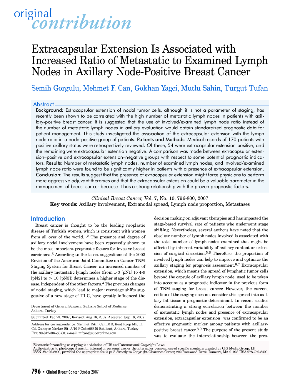 عکس صفحه اول مقاله: Extracapsular Extension Is Associated with Increased Ratio of Metastatic to Examined Lymph Nodes in Axillary Node-Positive Breast Cancer Extracapsular Extension Is Associated with Increased Ratio of Metastatic to Examined Lymph Nodes in Axillary Node-Positive Breast Cancer