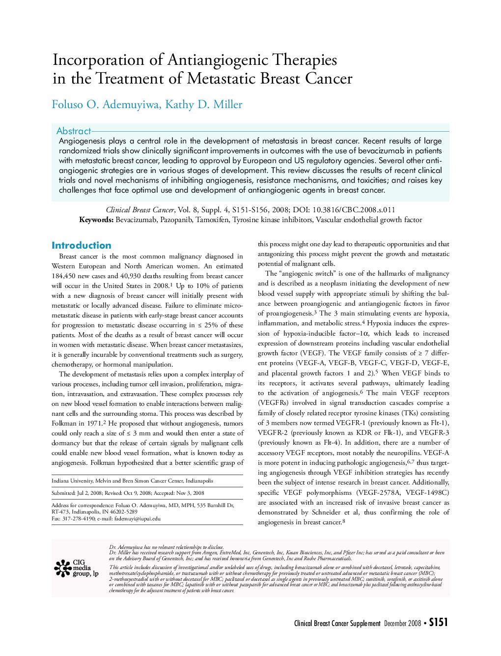 عکس صفحه اول مقاله: Incorporation of Antiangiogenic Therapies in the Treatment of Metastatic Breast Cancer Incorporation of Antiangiogenic Therapies in the Treatment of Metastatic Breast Cancer