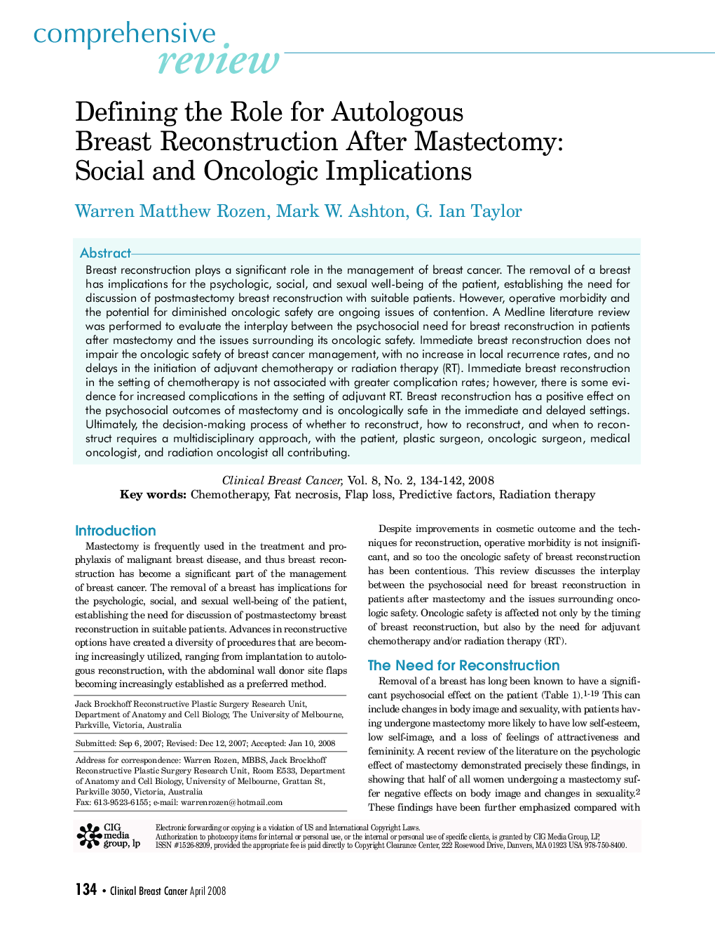 عکس صفحه اول مقاله: Defining the Role for Autologous Breast Reconstruction After Mastectomy: Social and Oncologic Implications Defining the Role for Autologous Breast Reconstruction After Mastectomy: Social and Oncologic Implications