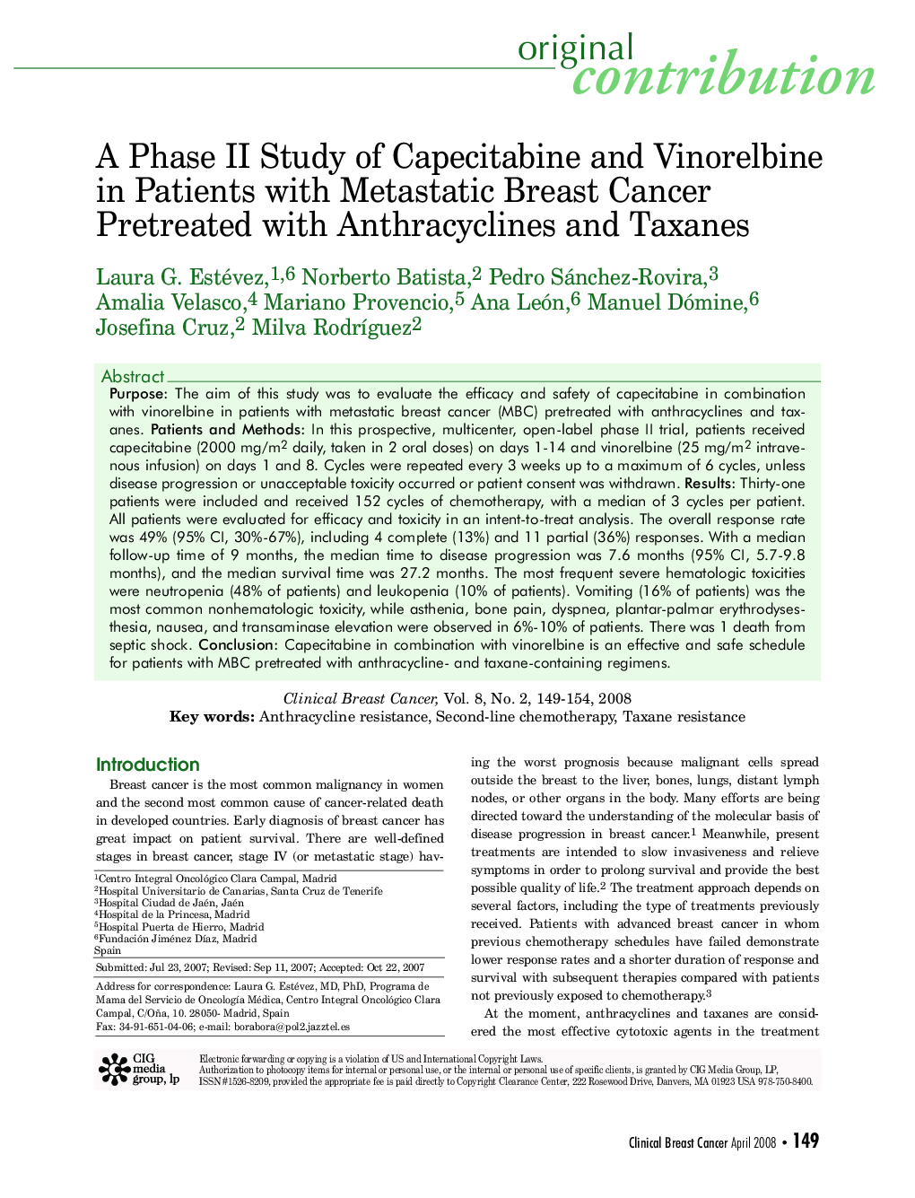 عکس صفحه اول مقاله: A Phase II Study of Capecitabine and Vinorelbine in Patients with Metastatic Breast Cancer Pretreated with Anthracyclines and Taxanes A Phase II Study of Capecitabine and Vinorelbine in Patients with Metastatic Breast Cancer Pretreated with Anthracyclines and Taxanes