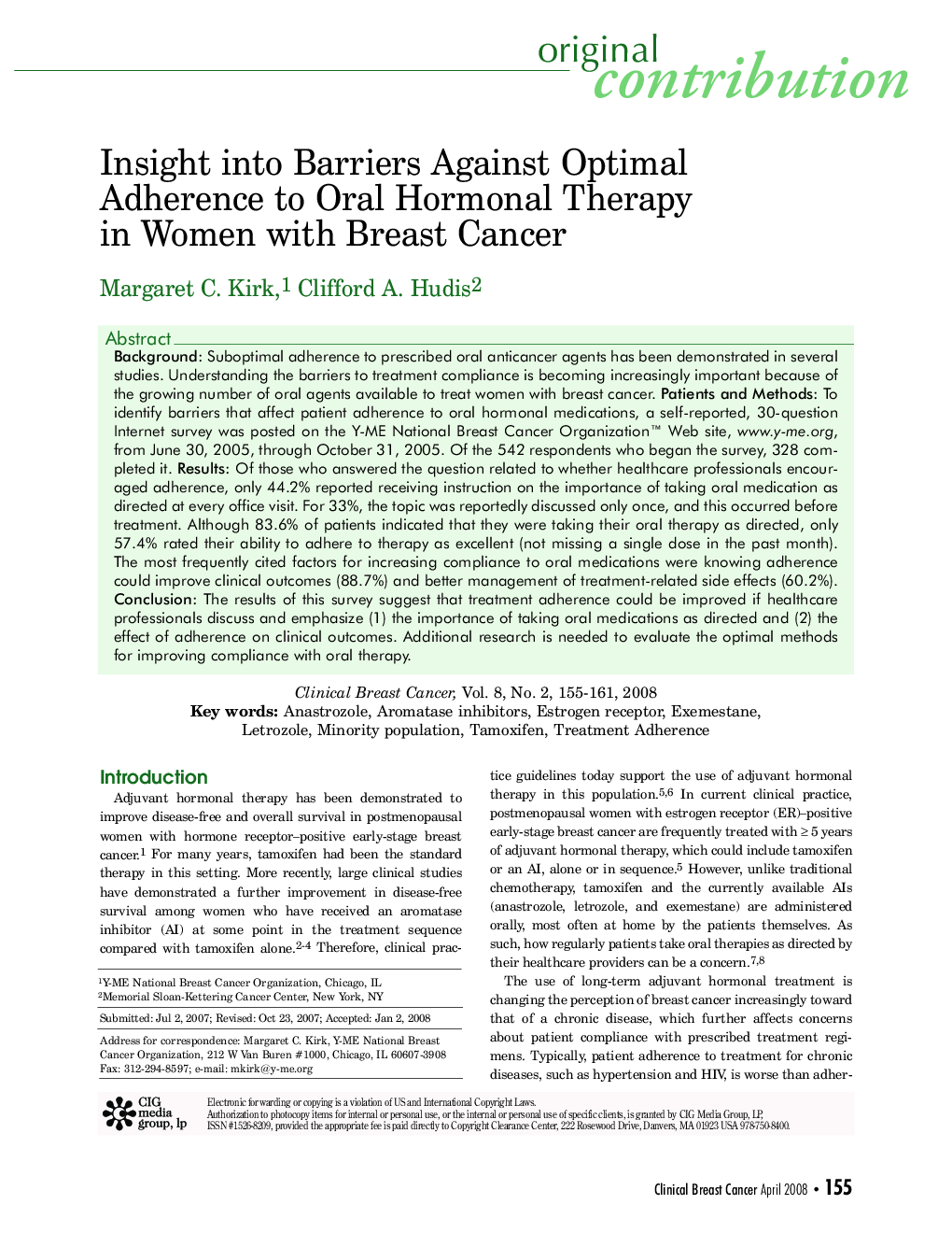 عکس صفحه اول مقاله: Insight into Barriers Against Optimal Adherence to Oral Hormonal Therapy in Women with Breast Cancer Insight into Barriers Against Optimal Adherence to Oral Hormonal Therapy in Women with Breast Cancer