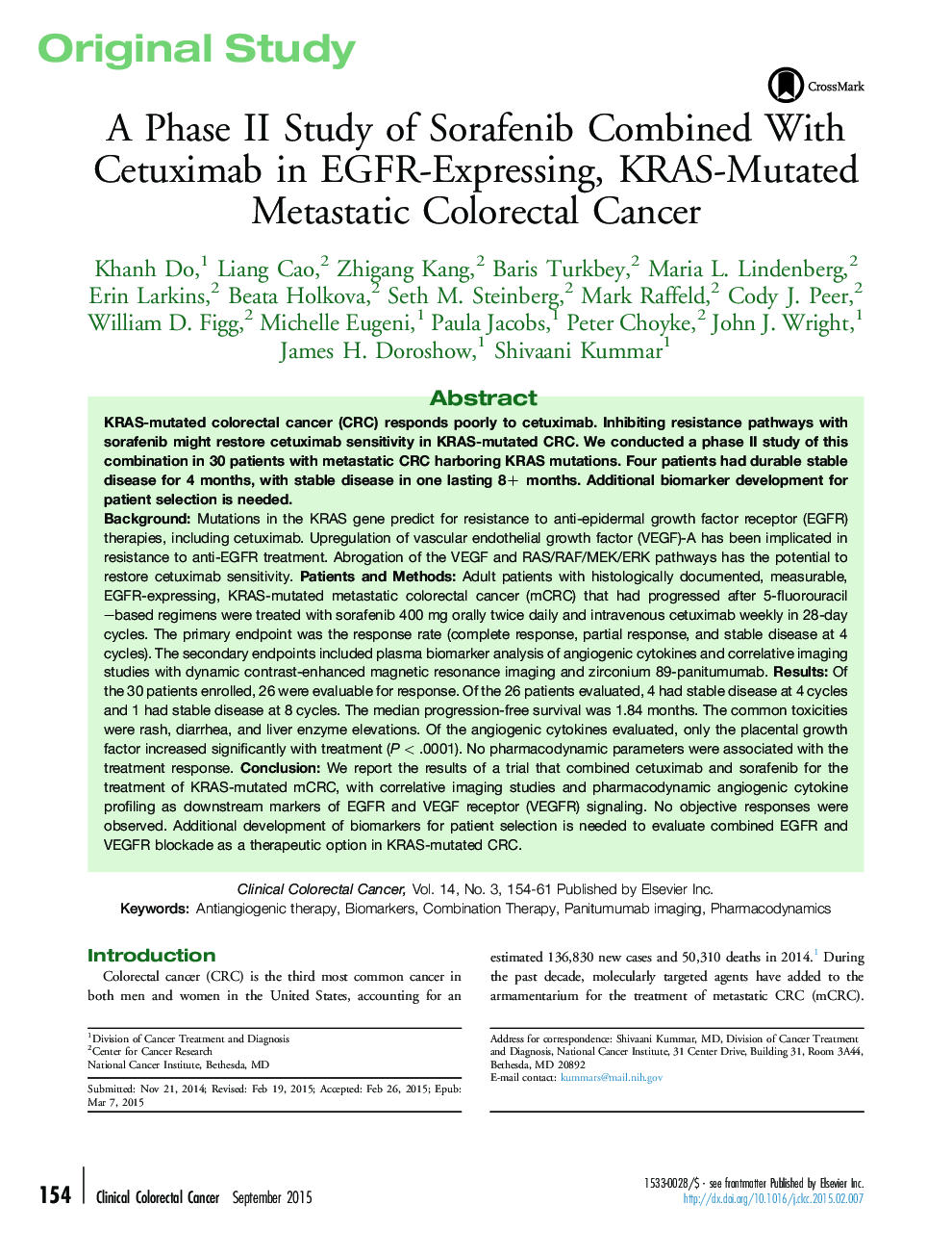 A Phase II Study of Sorafenib Combined With Cetuximab in EGFR-Expressing, KRAS-Mutated Metastatic Colorectal Cancer