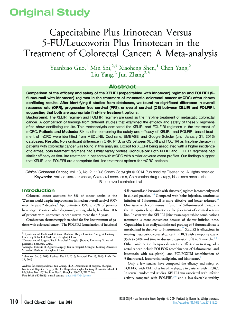Capecitabine Plus Irinotecan Versus 5-FU/Leucovorin Plus Irinotecan in the Treatment of Colorectal Cancer: A Meta-analysis