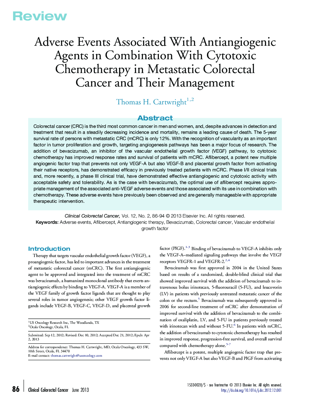 Adverse Events Associated With Antiangiogenic Agents in Combination With Cytotoxic Chemotherapy in Metastatic Colorectal Cancer and Their Management