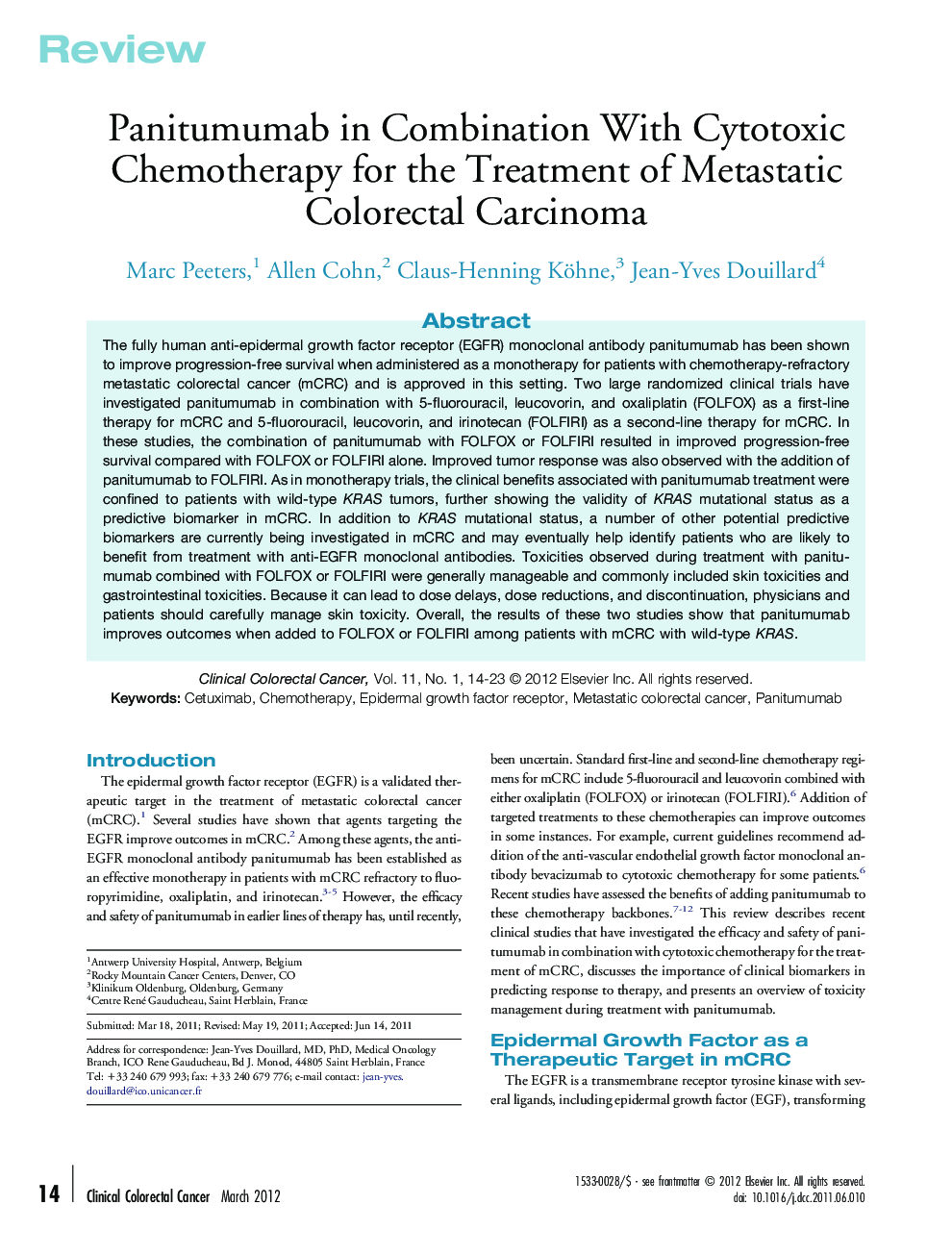 Panitumumab in Combination With Cytotoxic Chemotherapy for the Treatment of Metastatic Colorectal Carcinoma