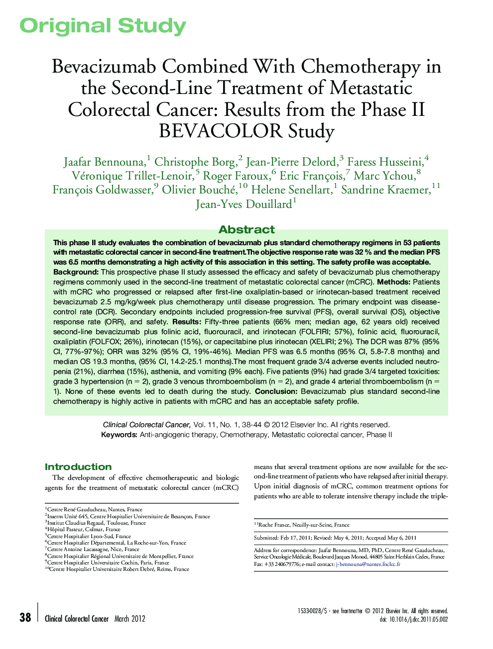 Bevacizumab Combined With Chemotherapy in the Second-Line Treatment of Metastatic Colorectal Cancer: Results from the Phase II BEVACOLOR Study