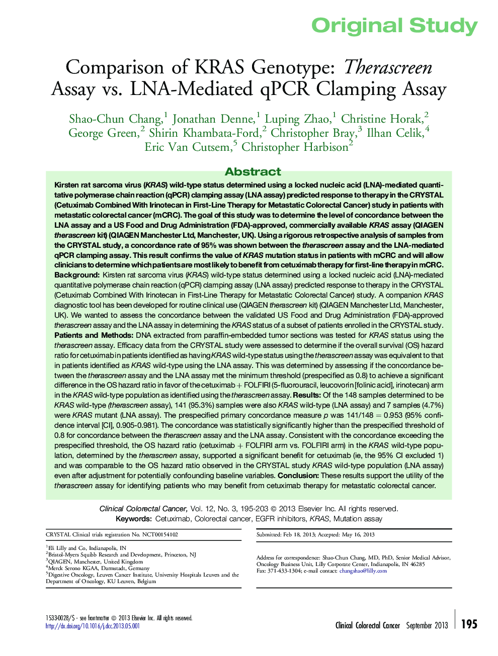 Comparison of KRAS Genotype: Therascreen Assay vs. LNA-Mediated qPCR Clamping Assay