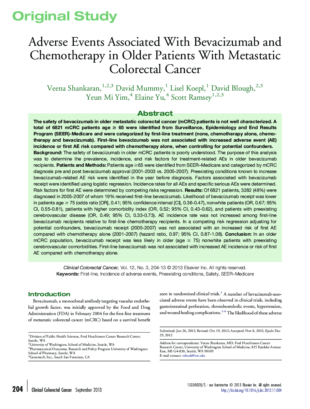 Adverse Events Associated With Bevacizumab and Chemotherapy in Older Patients With Metastatic Colorectal Cancer