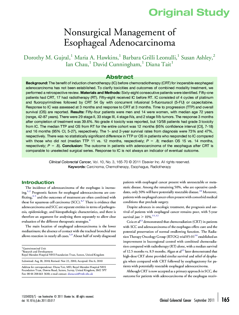 Nonsurgical Management of Esophageal Adenocarcinoma