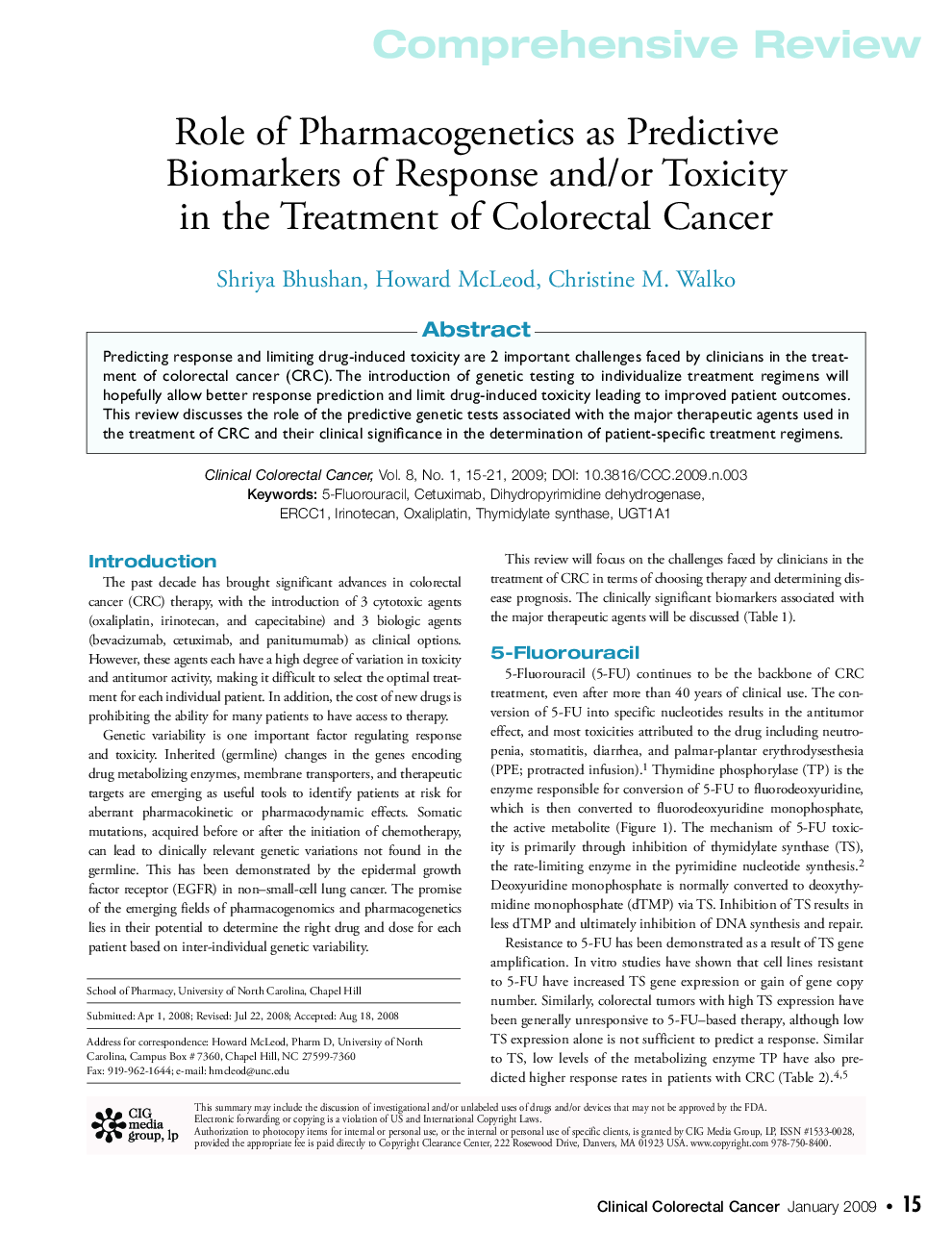 عکس صفحه اول مقاله: Role of Pharmacogenetics as Predictive Biomarkers of Response and/or Toxicity in the Treatment of Colorectal Cancer Role of Pharmacogenetics as Predictive Biomarkers of Response and/or Toxicity in the Treatment of Colorectal Cancer