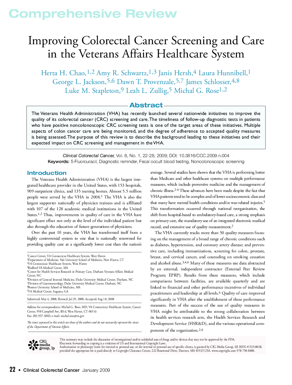Improving Colorectal Cancer Screening and Care in the Veterans Affairs Healthcare System 