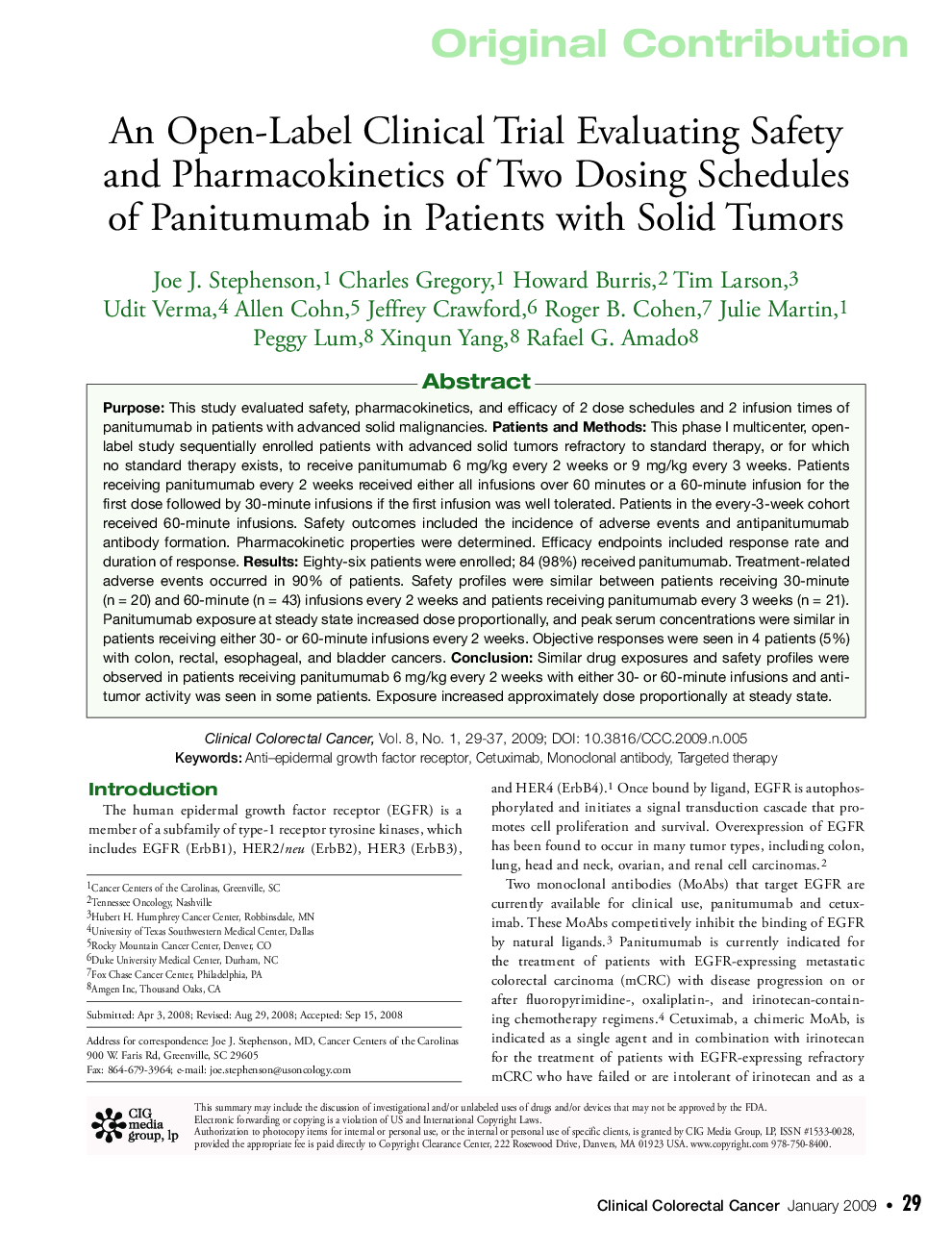 An Open-Label Clinical Trial Evaluating Safety and Pharmacokinetics of Two Dosing Schedules of Panitumumab in Patients with Solid Tumors 