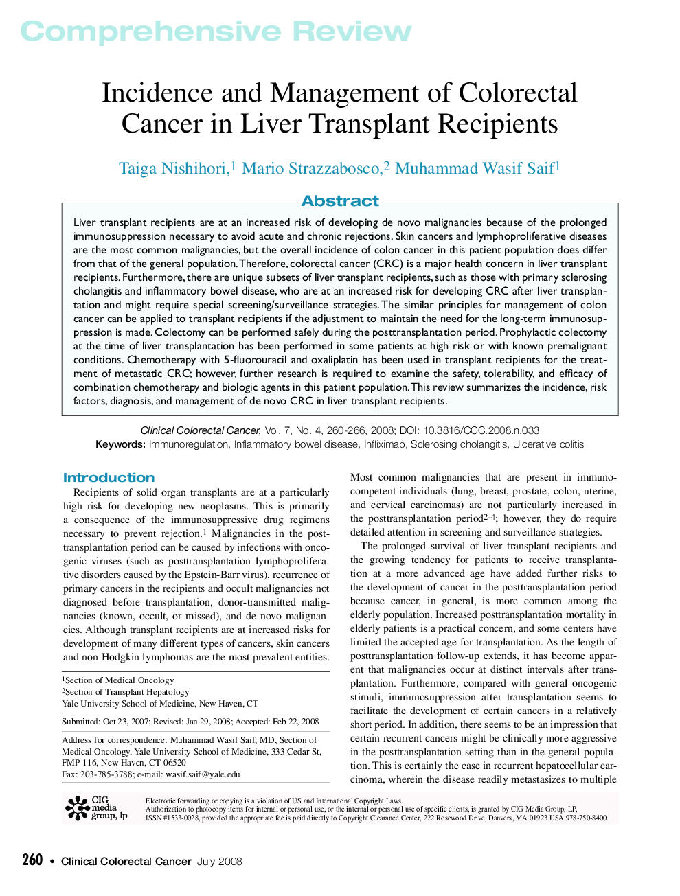 عکس صفحه اول مقاله: Incidence and Management of Colorectal Cancer in Liver Transplant Recipients Incidence and Management of Colorectal Cancer in Liver Transplant Recipients