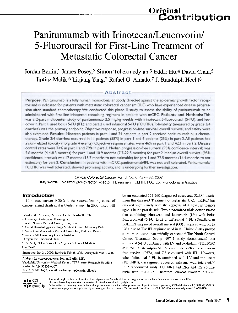Panitumumab with Irinotecan/Leucovorin/5-Fluorouracil for First-Line Treatment of Metastatic Colorectal Cancer 