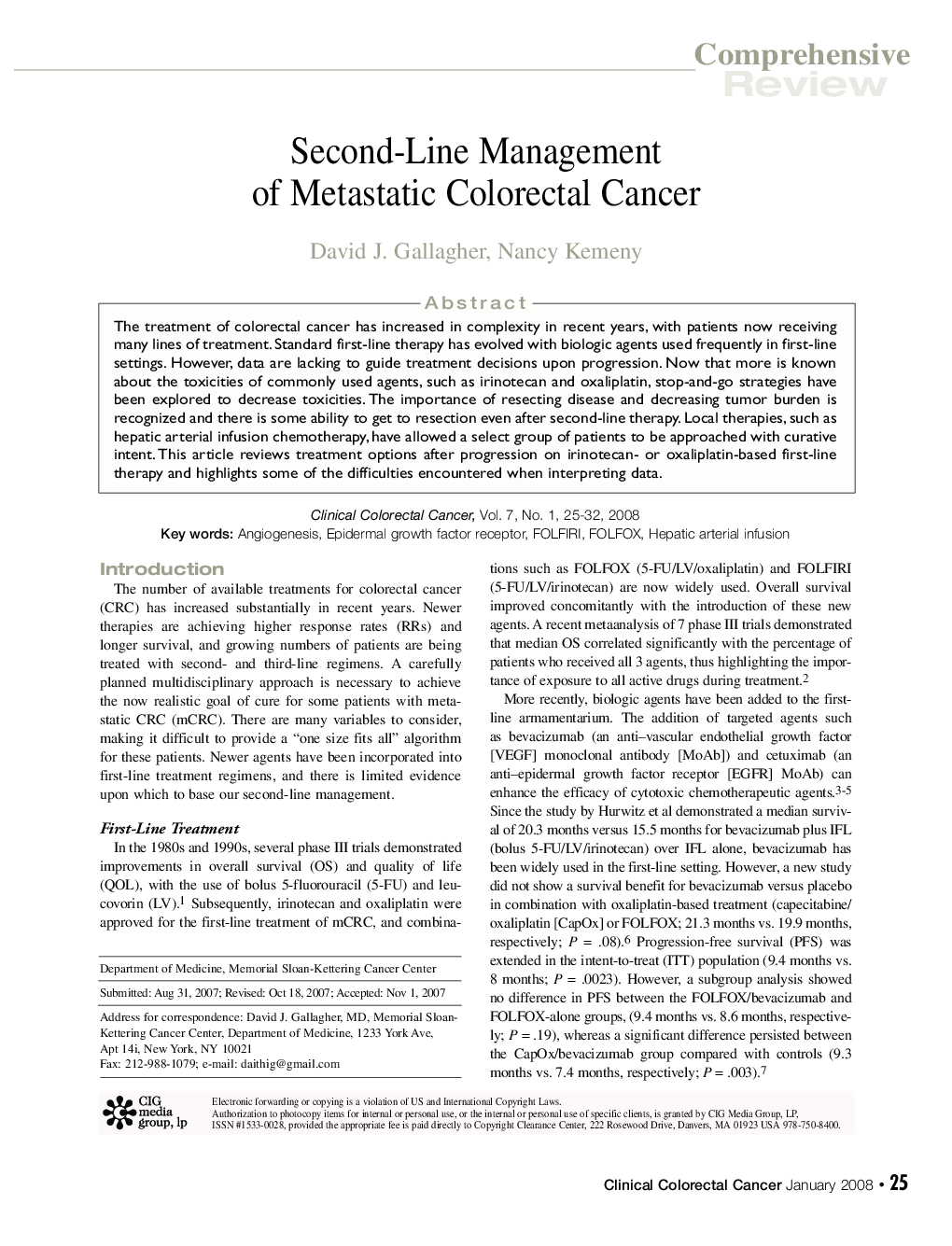 عکس صفحه اول مقاله: Second-Line Management of Metastatic Colorectal Cancer Second-Line Management of Metastatic Colorectal Cancer