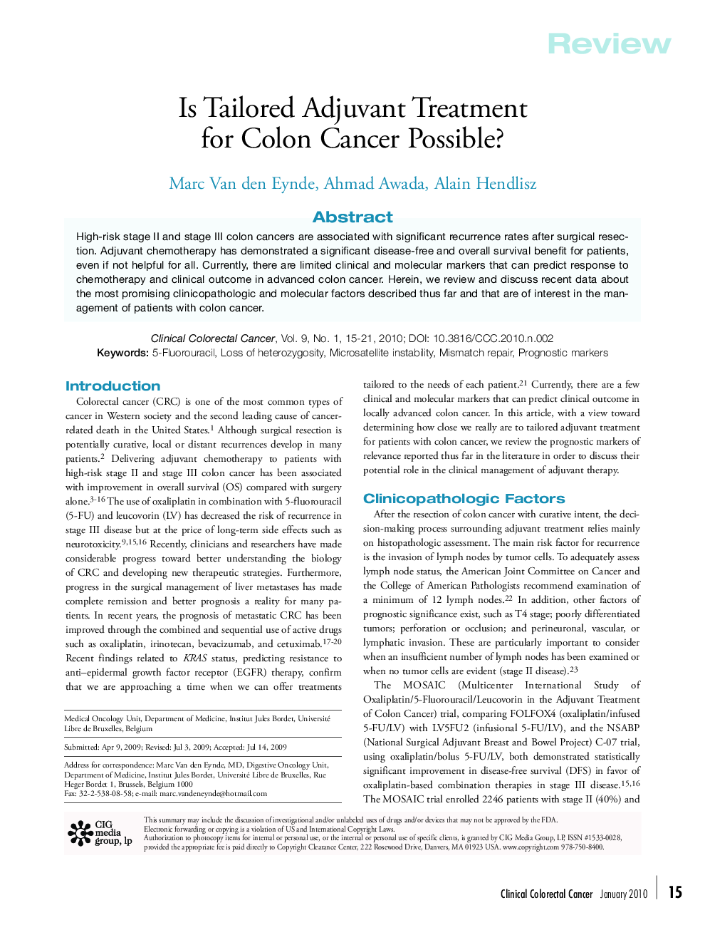 Is Tailored Adjuvant Treatment for Colon Cancer Possible? 