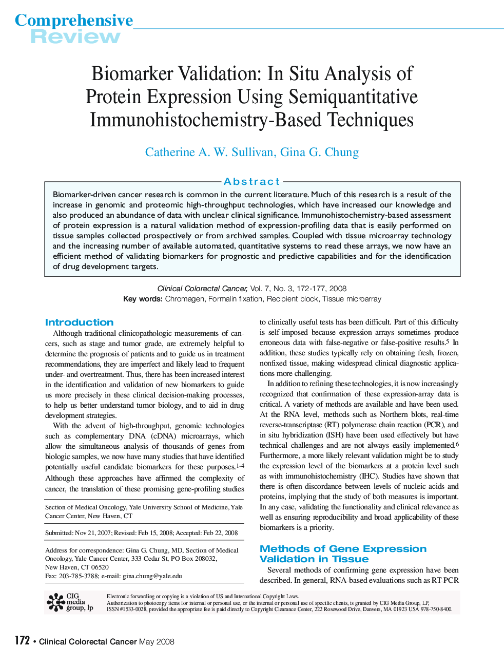 عکس صفحه اول مقاله: Biomarker Validation: In Situ Analysis of Protein Expression Using Semiquantitative Immunohistochemistry-Based Techniques Biomarker Validation: In Situ Analysis of Protein Expression Using Semiquantitative Immunohistochemistry-Based Techniques