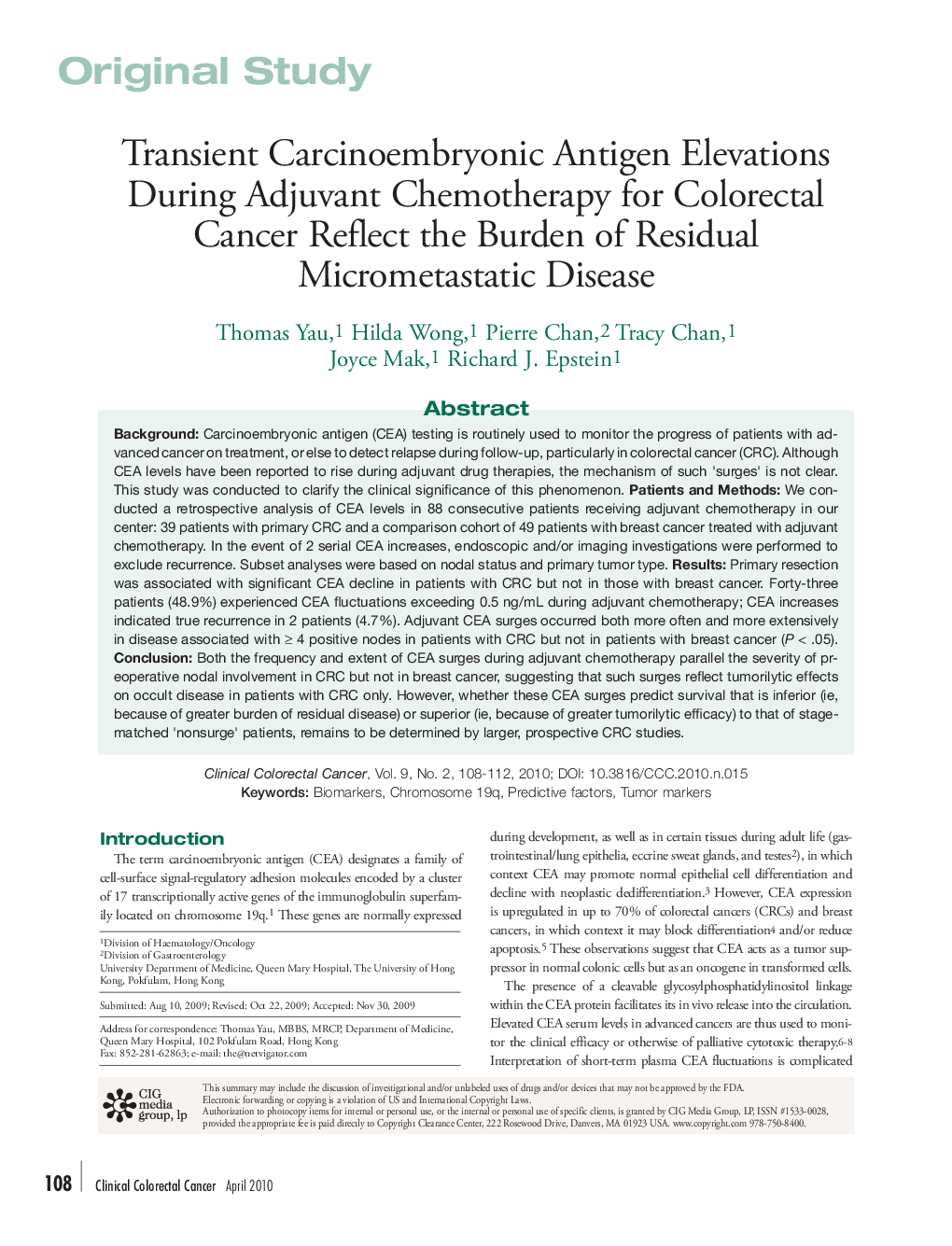 Transient Carcinoembryonic Antigen Elevations During Adjuvant Chemotherapy for Colorectal Cancer Reflect the Burden of Residual Micrometastatic Disease 