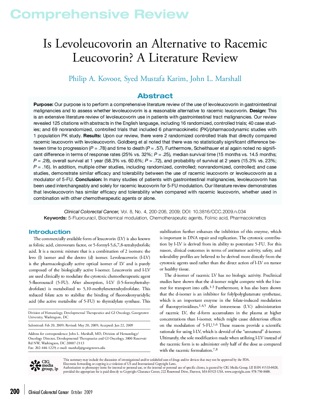 عکس صفحه اول مقاله: Is Levoleucovorin an Alternative to Racemic Leucovorin? A Literature Review Is Levoleucovorin an Alternative to Racemic Leucovorin? A Literature Review