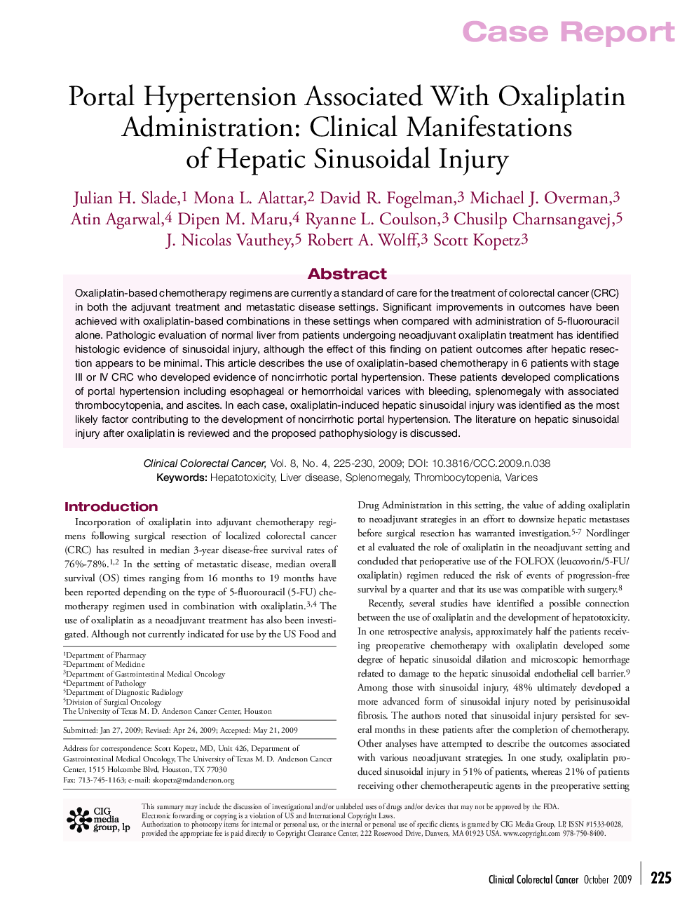 عکس صفحه اول مقاله: Portal Hypertension Associated With Oxaliplatin Administration: Clinical Manifestations of Hepatic Sinusoidal Injury Portal Hypertension Associated With Oxaliplatin Administration: Clinical Manifestations of Hepatic Sinusoidal Injury