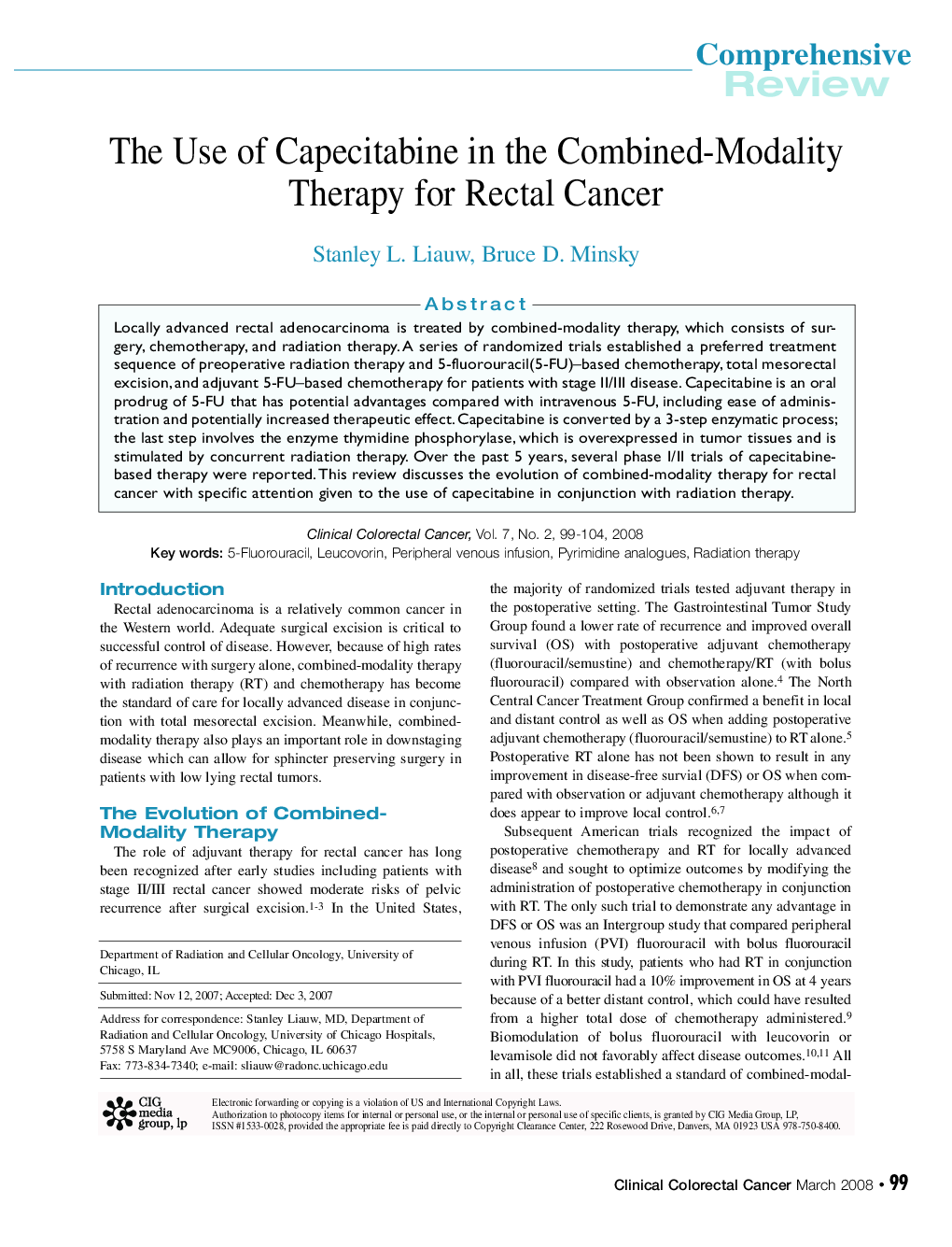 عکس صفحه اول مقاله: The Use of Capecitabine in the Combined-Modality Therapy for Rectal Cancer The Use of Capecitabine in the Combined-Modality Therapy for Rectal Cancer