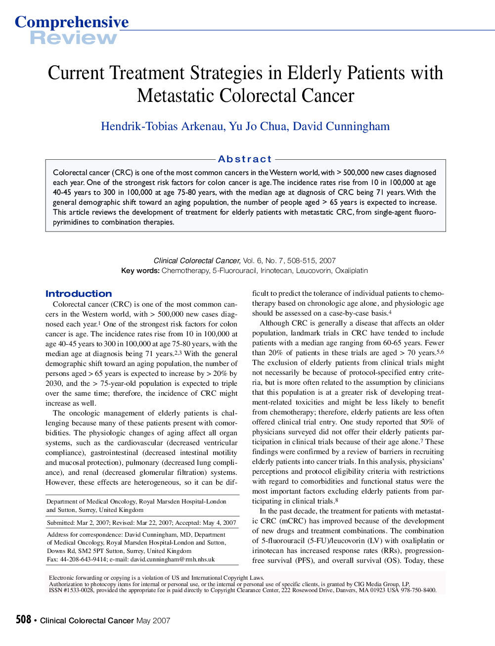 Current Treatment Strategies in Elderly Patients with Metastatic Colorectal Cancer