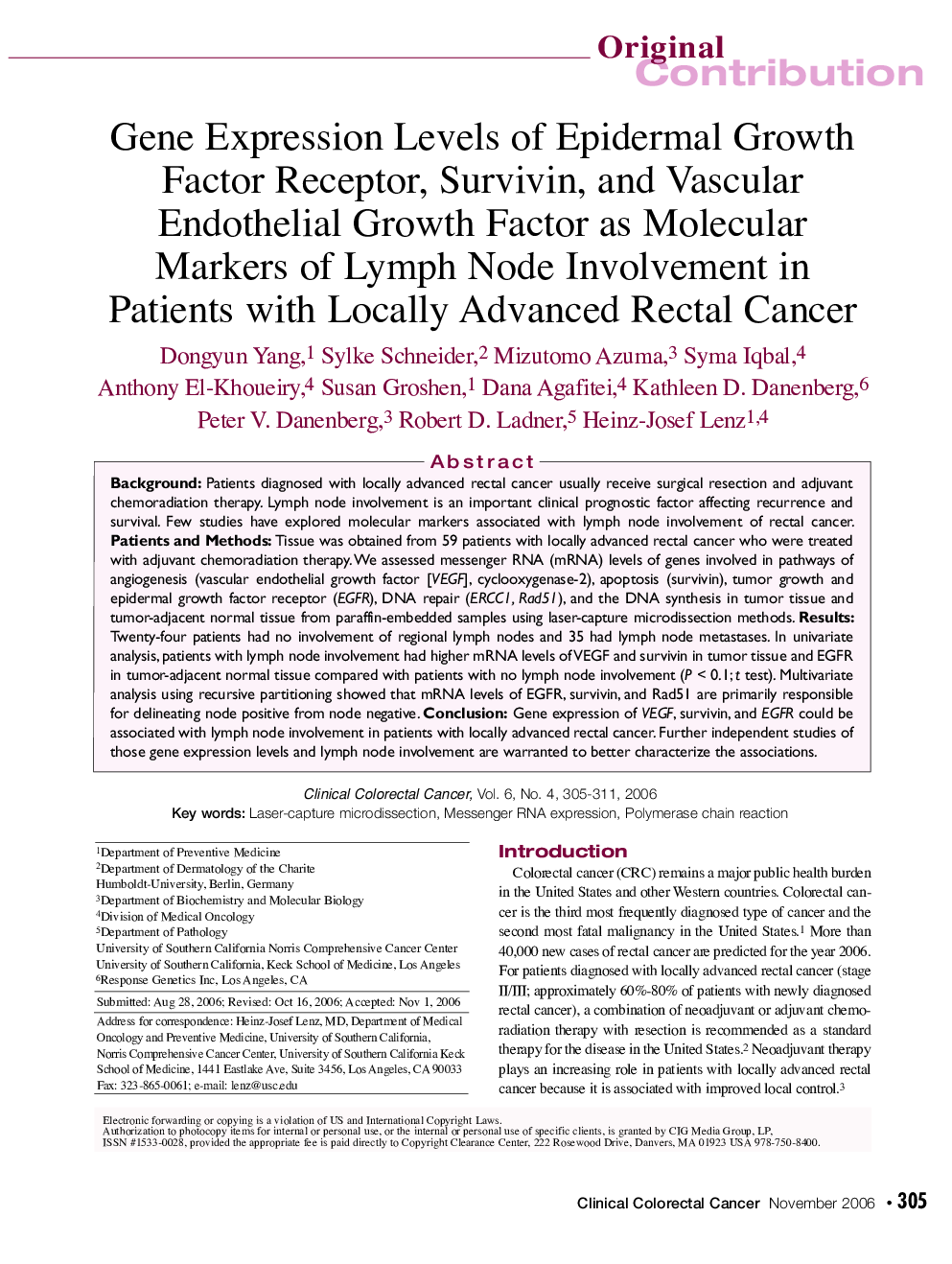 Gene Expression Levels of Epidermal Growth Factor Receptor, Survivin, and Vascular Endothelial Growth Factor as Molecular Markers of Lymph Node Involvement in Patients with Locally Advanced Rectal Cancer