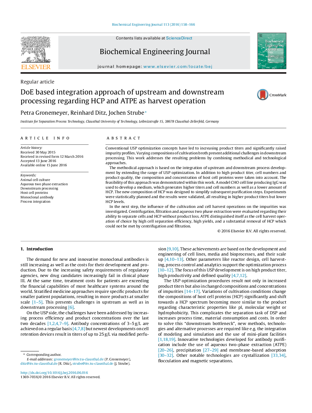 DoE based integration approach of upstream and downstream processing regarding HCP and ATPE as harvest operation