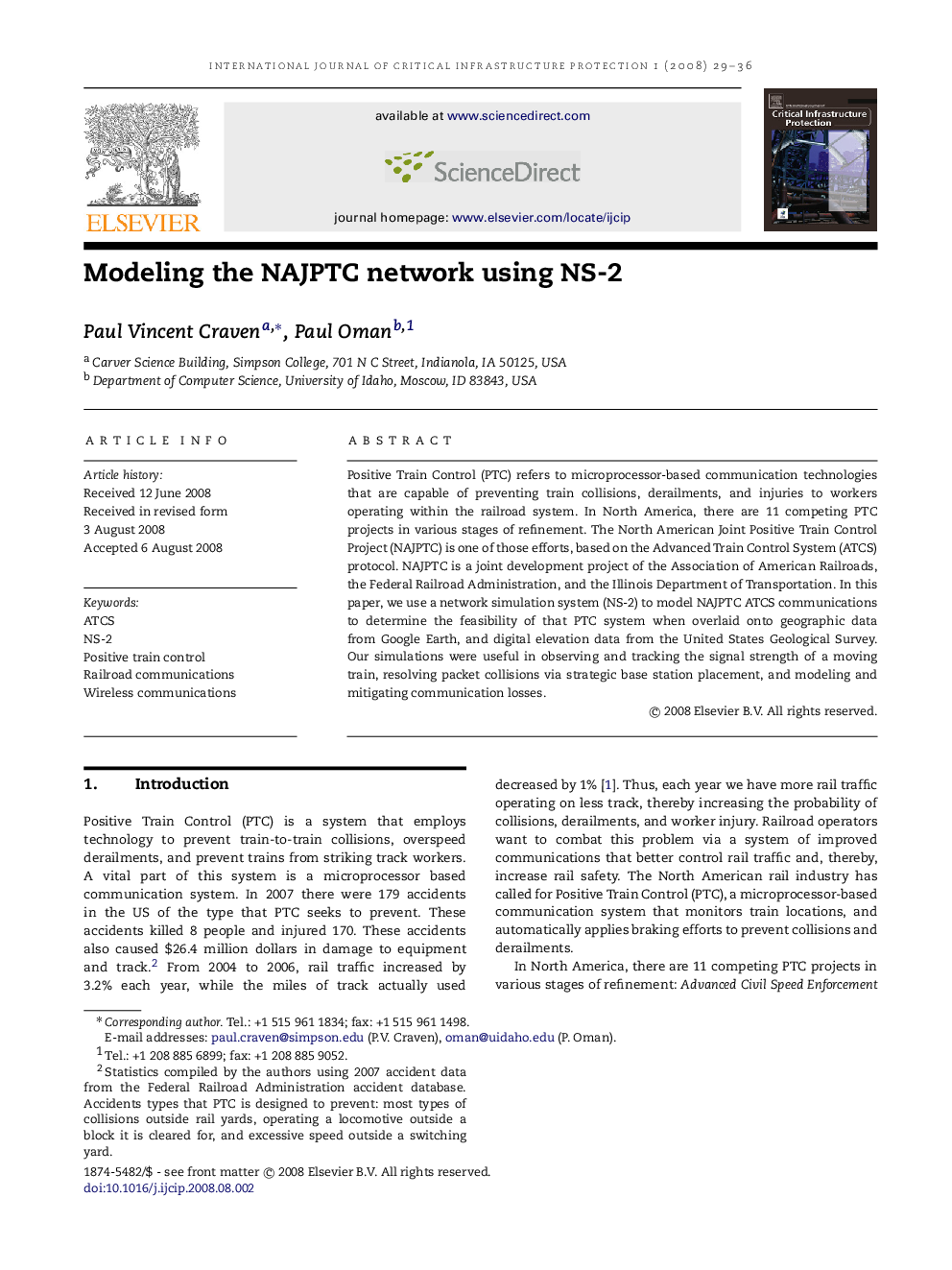 Modeling the NAJPTC network using NS-2