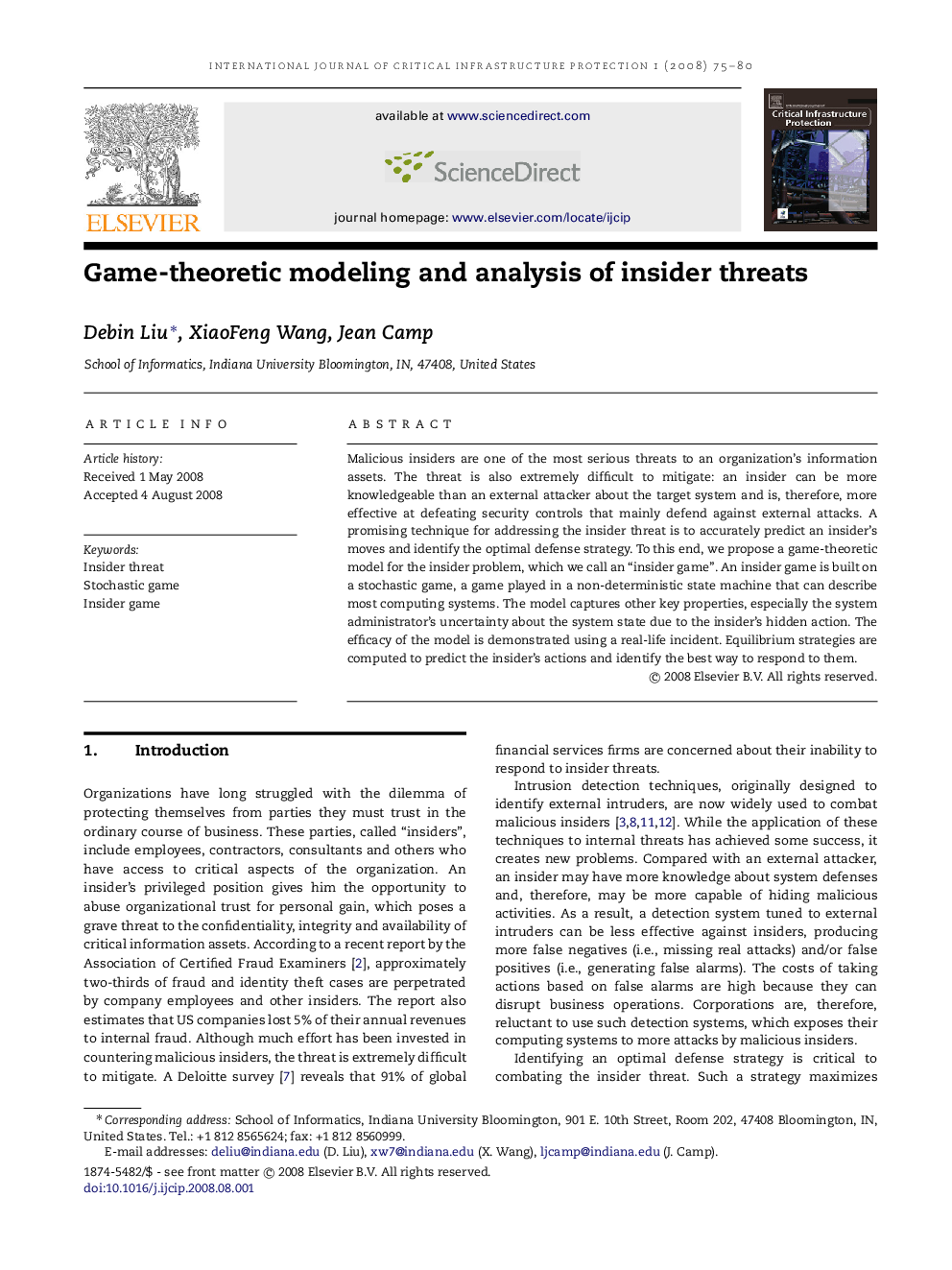 Game-theoretic modeling and analysis of insider threats