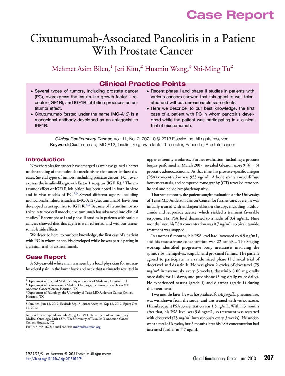 Cixutumumab-Associated Pancolitis in a Patient With Prostate Cancer