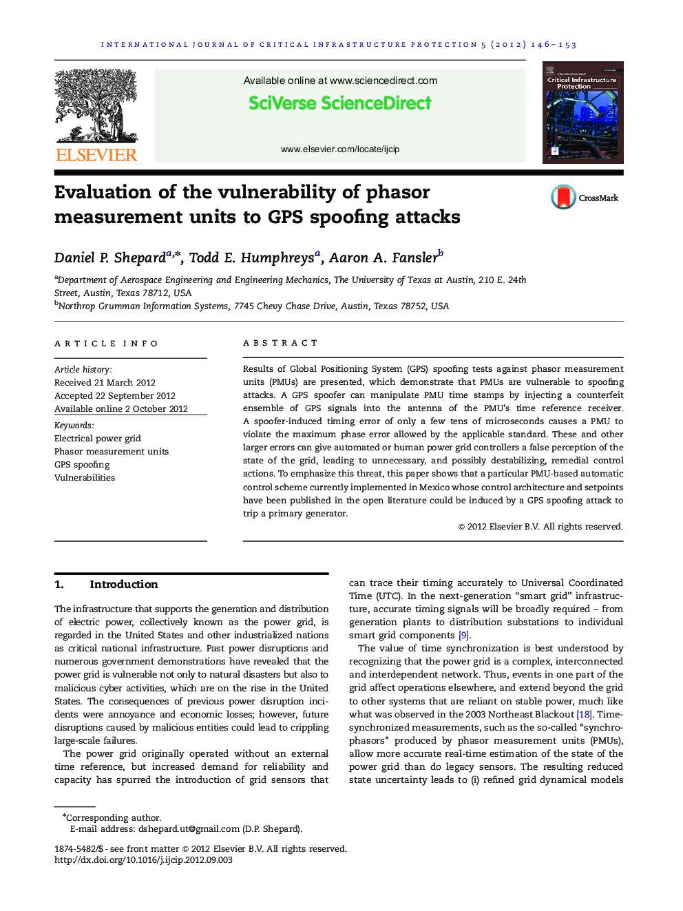 Evaluation of the vulnerability of phasor measurement units to GPS spoofing attacks