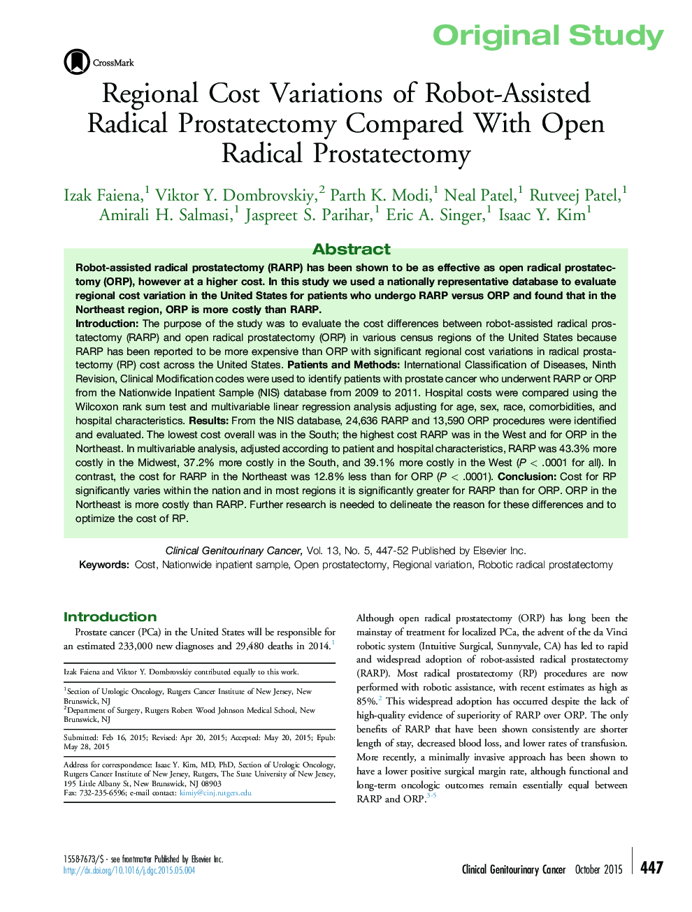 تنوع هزینه های منطقه ای از پروستاتکتومی رادیکال با کمک ربات در مقایسه با پروستاتکتومی رادیکال باز 