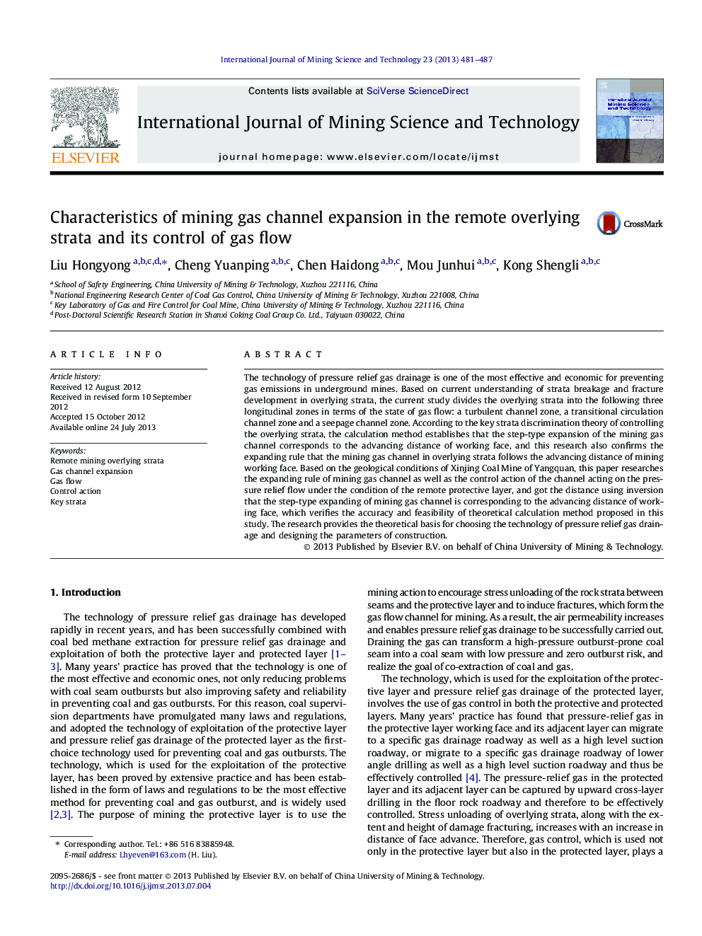 Characteristics of mining gas channel expansion in the remote overlying strata and its control of gas flow